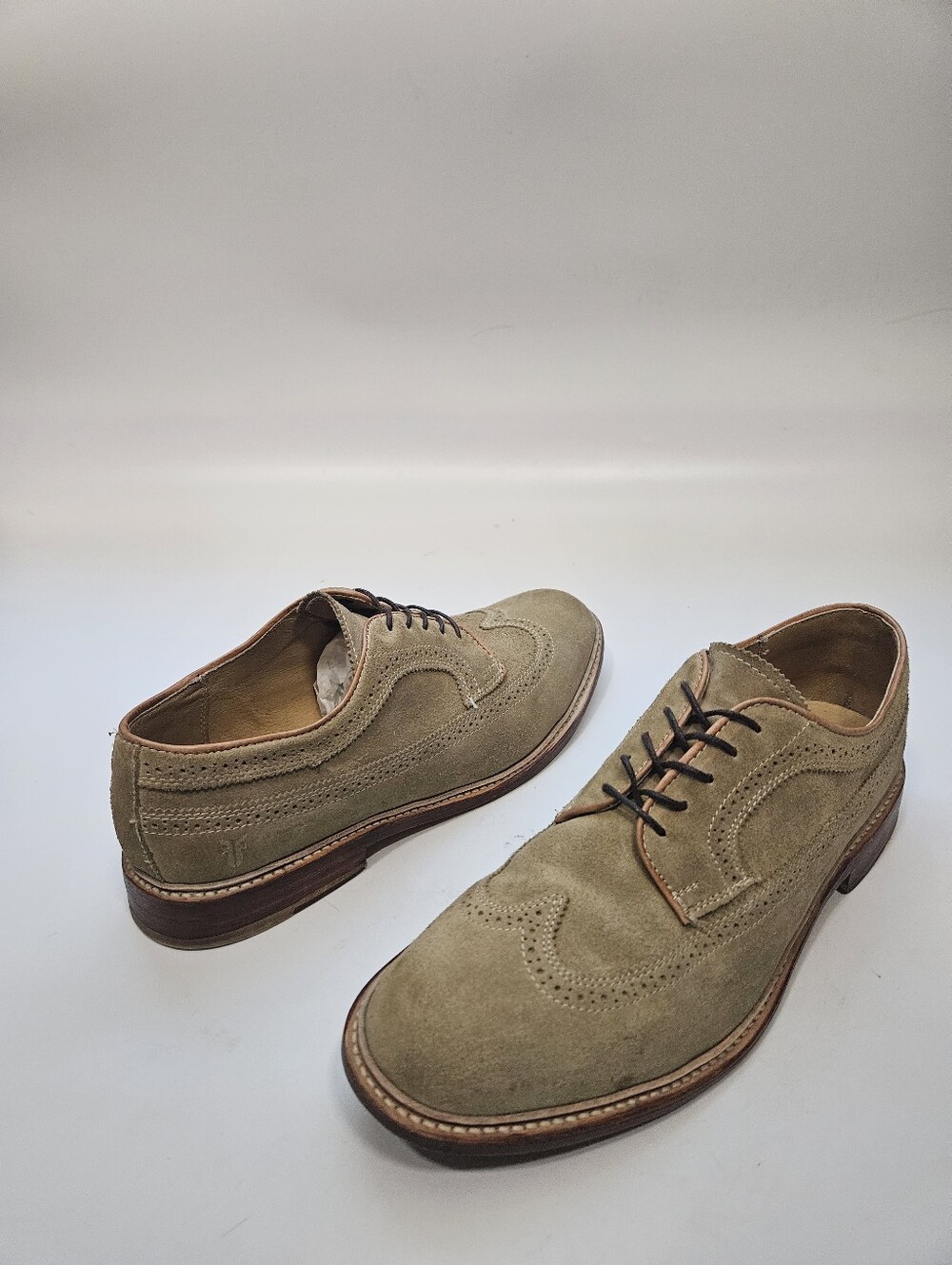 Frye John Addison Men's Wingtip Oxford Dress Shoes Tan Suede Sz 11.5D